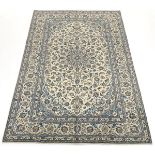 Rare Very Fine Semi-Antique Hand Knotted Ivory Kashan Kork Wool Carpet