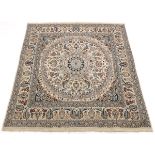 Very Fine Semi-Antique Hand Knotted Nain Silk and Wool Square Carpet