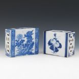 Two Blue and White Ceramic Brush Holders