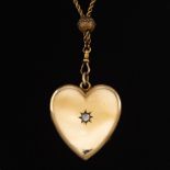 Victorian Gold, Seed Pearl and Diamond Chain with Heart Locket Pendant