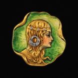 Gilded Age Gold, Enamel and Diamond Pin/Brooch, after a Design by Alphonse Mucha