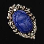 George IV Two-Tone Gold, Silver, Lapis lazuli and Rose Cut Diamond Scarab Pin/Brooch, ca. Early 19t