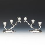 Pair of Plateria FarFan Mexican Sterling Silver Three-Light Candelabra