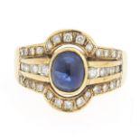 Antique Gold, Blue Sapphire and Diamond Ring