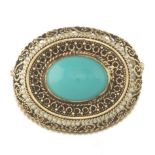 Ladies' Victorian Style Gold, Turquoise and Seed Pearl Filigree Pin/Brooch