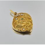 Art Nouveau Gold and Diamond Locket Pendant