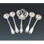 Two Pairs of Sterling Silver Mustard Spoons and a Nut Spoon