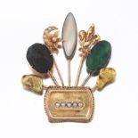 Victorian Custom Made Mutli Pin, Exotic Beetle, Mother-of-Pearl, Malachite and Seed Pearl Brooch