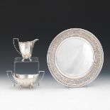 Birmingham Sterling Creamer and Sugar Bowl and International Sterling Round Tray