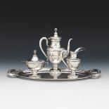 Italian 800 Silver Three-Piece Coffee Service on Silver Plated Tray