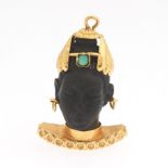 Exquisite Blackamoor Gold, Carved Ebony and Turquoise Pendant