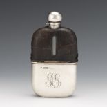 William Hutton & Sons Gold Washed Sterling Silver and Glass Crocodile Flask, England, dated 1900