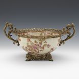 Chinoiserie Style Porcelain Centerpiece Bowl with Gilt Bronze Tone Mounts