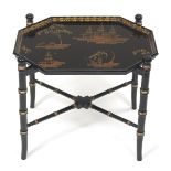 Black and Gilt Chinoiserie Wood Tray Table