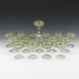 Sixteen Val St. Lambert Champagne Coupes, "Danse de Flore" Green