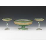 Val St. Lambert Crystal Serving Bowl and Two Compotes, "Danse de Flore" Green