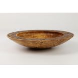 Terry Scott (New Zealand) burr oak platter with carved/inlaid rim 26x6cm. Signed
