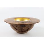 Mark Hancock (UK) burr elm bowl with gilded interior 10x26cm. Signed