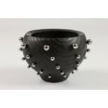 David Springett (UK) coloured ash bowl with steel balls / screws 9x12cm. Signed