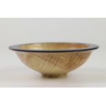 Roger Bennett (Ireland) rippled ash bowl with coloured rim, decorated with gold inlay 5x15cm. Signed