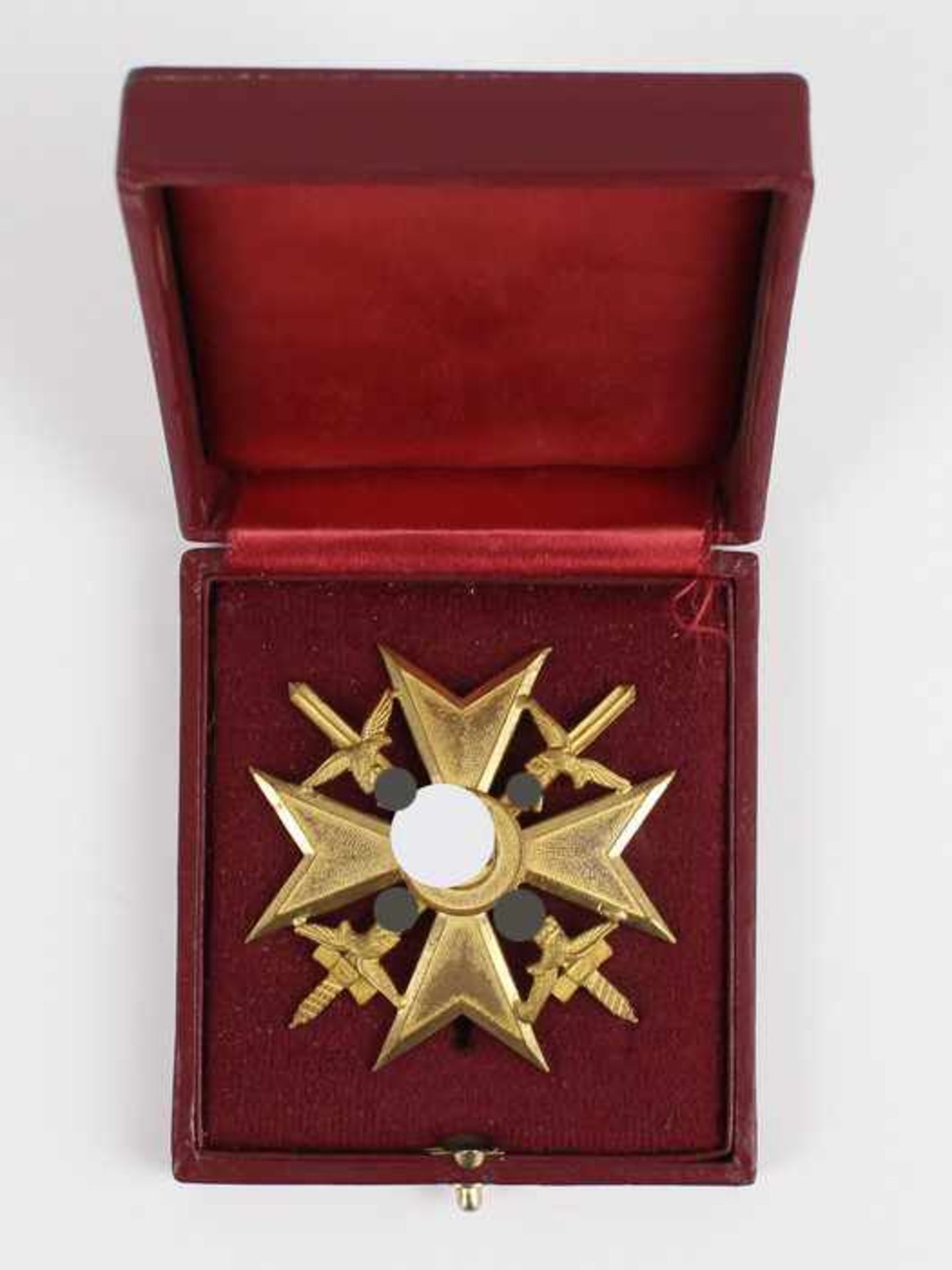 Abzeichenfrühe Nachkriegsproduktion, Spanienkreuz in Gold m. Schwertern, Adler separat ausgelegt