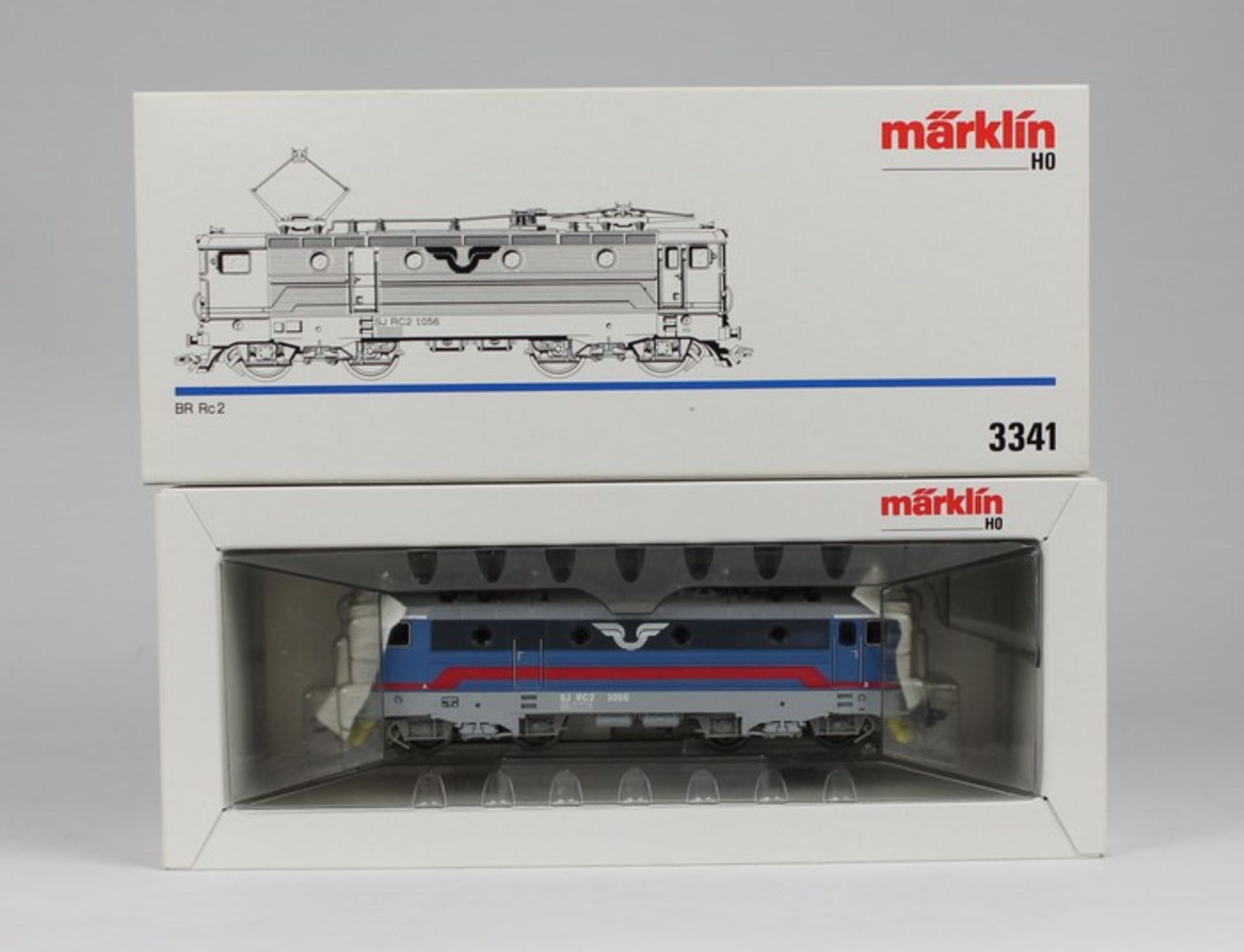 Märklin - EisenbahnE-Lok 3341, BR Rc 2, SJ RC2 1056, blau/rot, OK, Anleitung, unbesp.