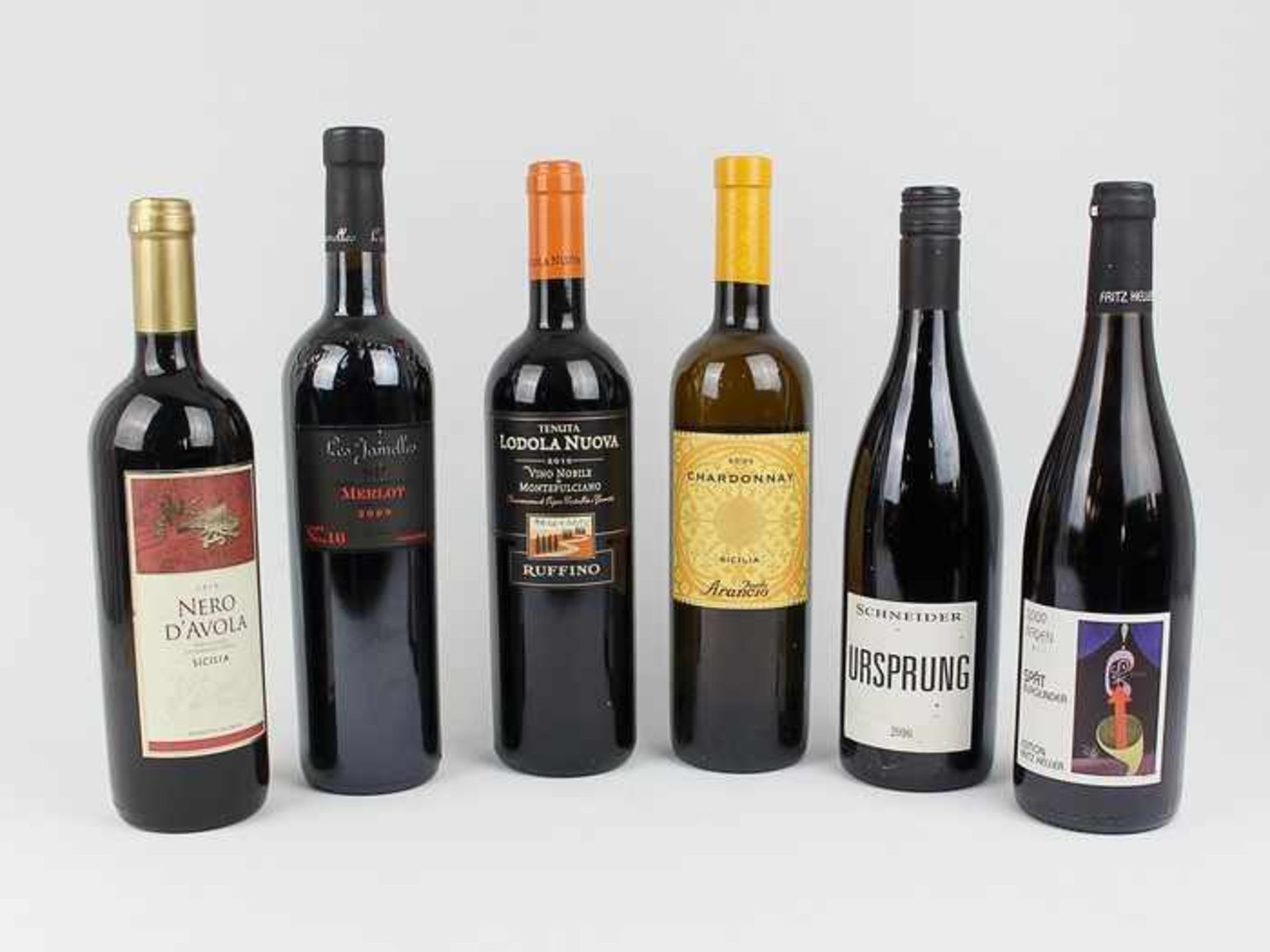 Wein - Konvolut6 Fl., Italien u. Deutschland, 1x Ruffino, Lodola Nuova, Vino Nobile di Montepulciano