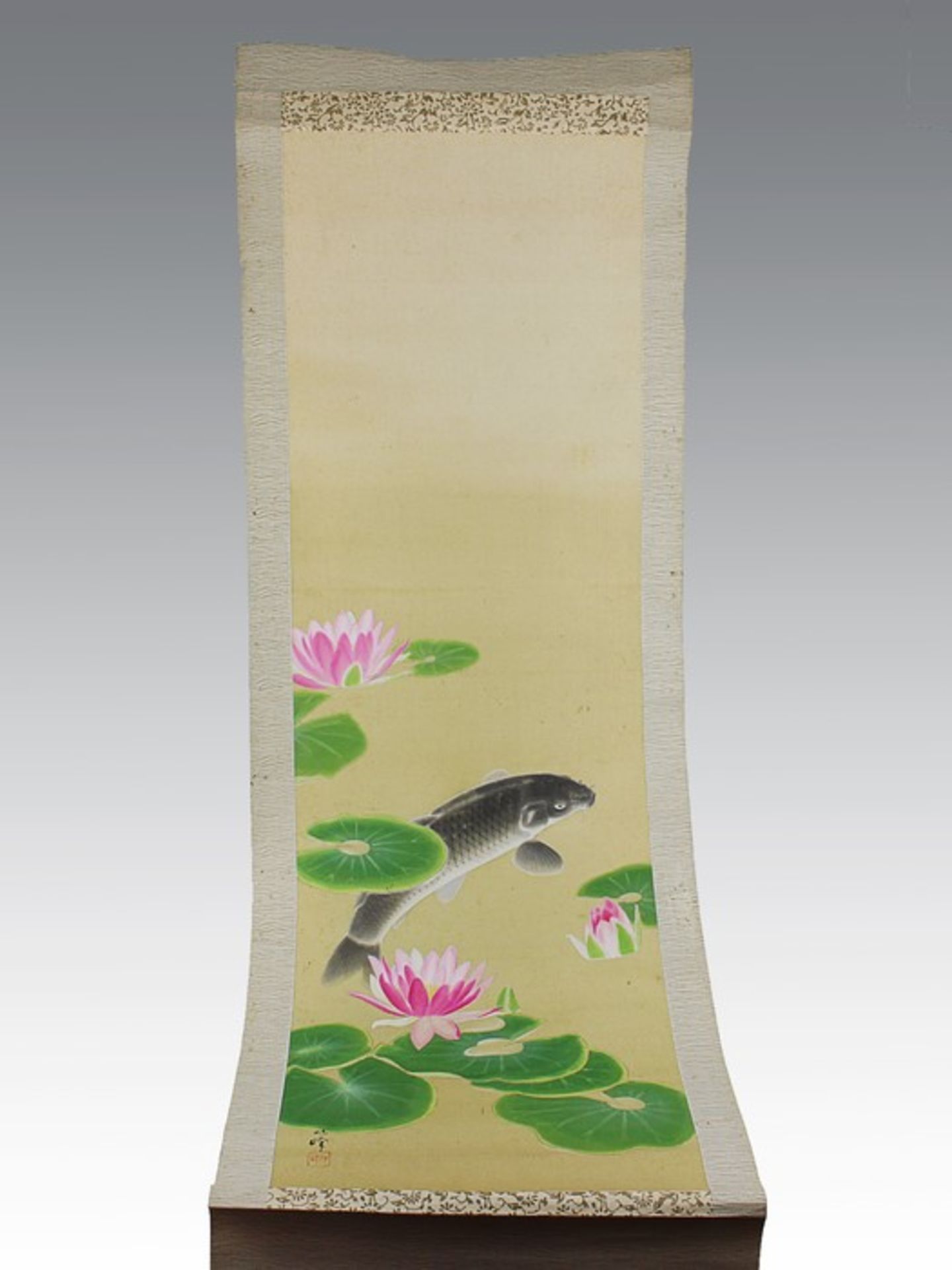 Natuso, Kanozugesch., 1828 -1898, Japan, Bildrolle, transparenter Seidenstoff auf Papier aufgezogen,