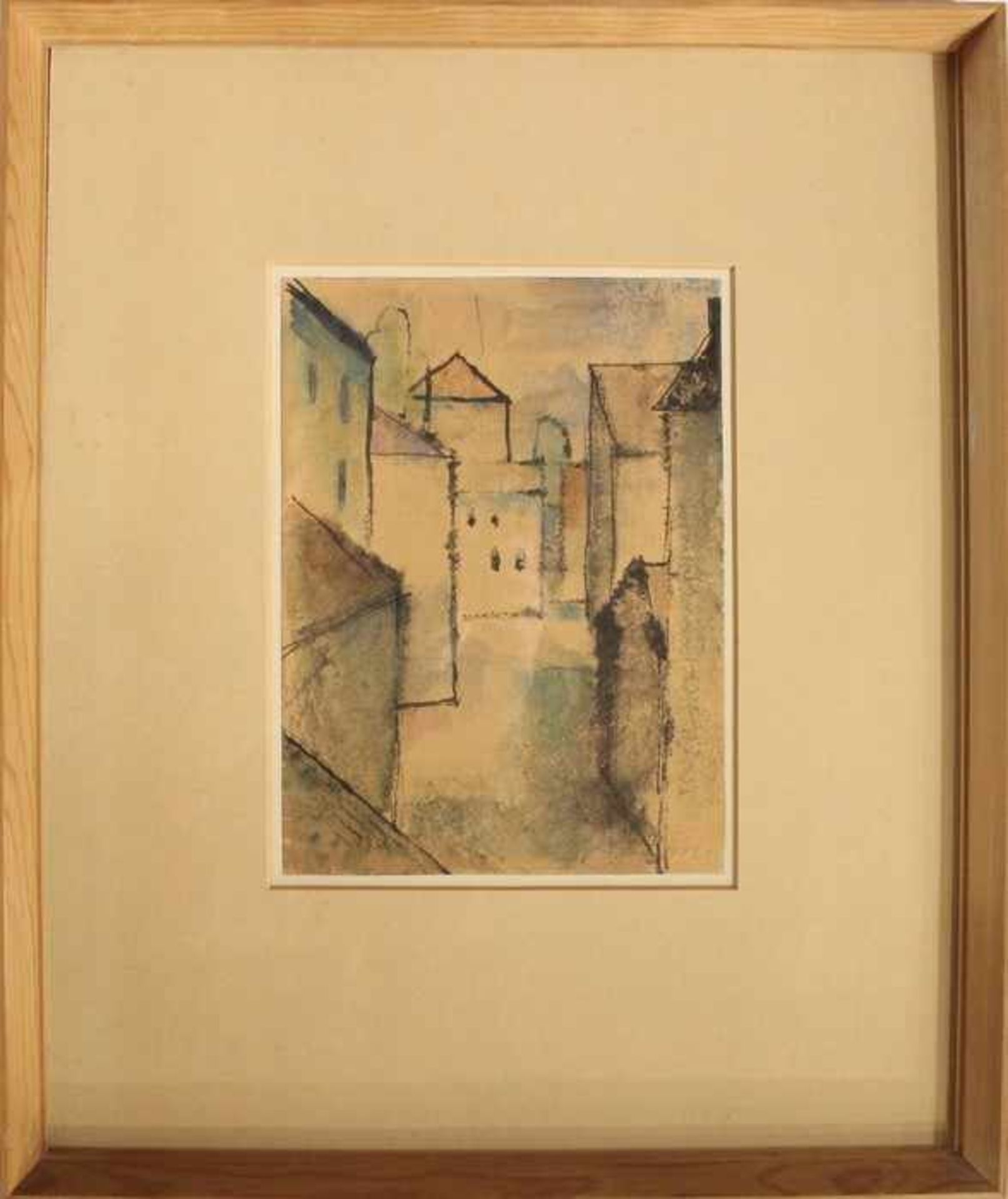 Künstlernachlass - Hertlein, Willi"Verwinkelte Gasse", Mischtechnik/Aquarell, geometrische