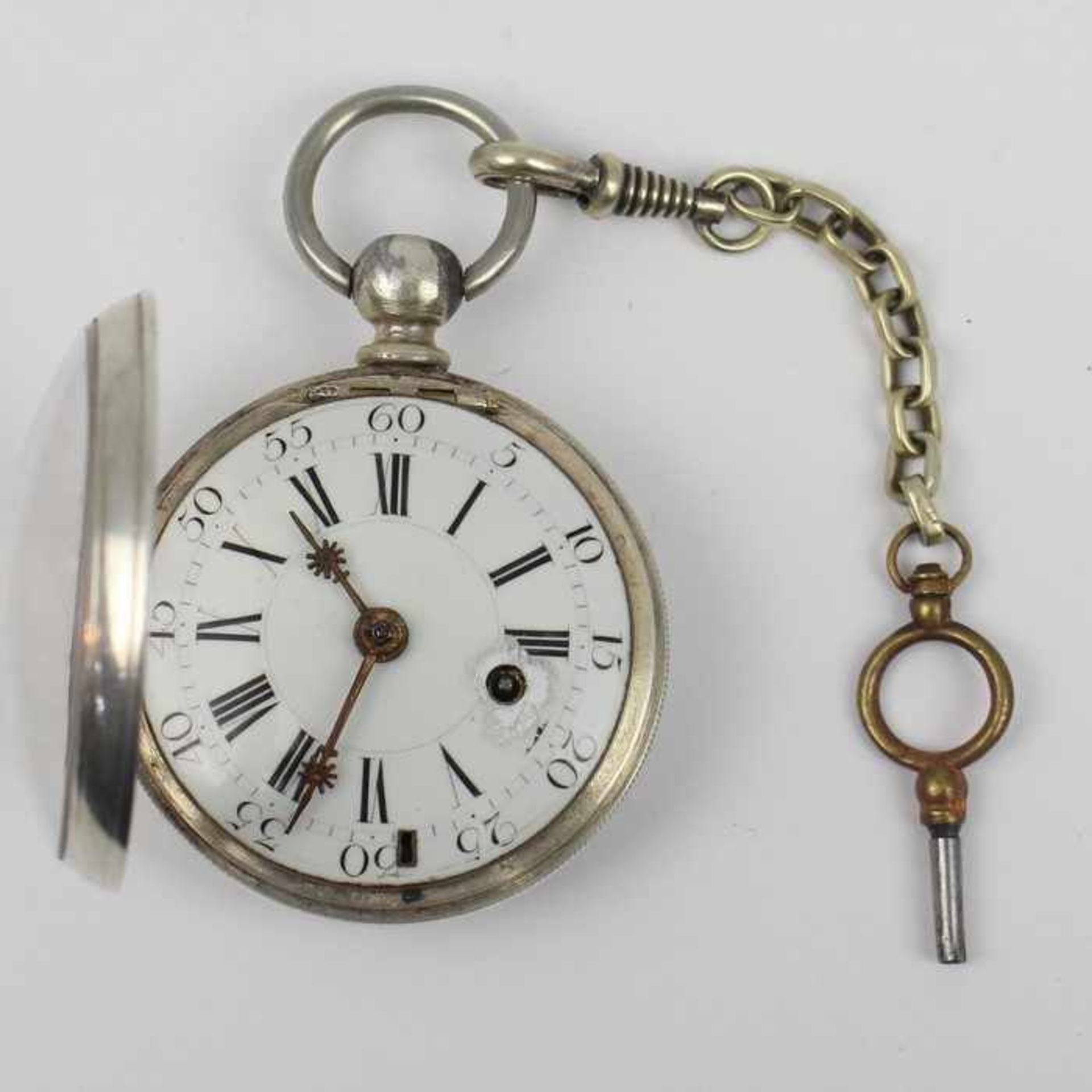 Herrentaschenuhr - DeLaFonParis, Si, Dca.4,3cm, frühe frz. Spindeluhr, Schlüsselaufzug über Kette/