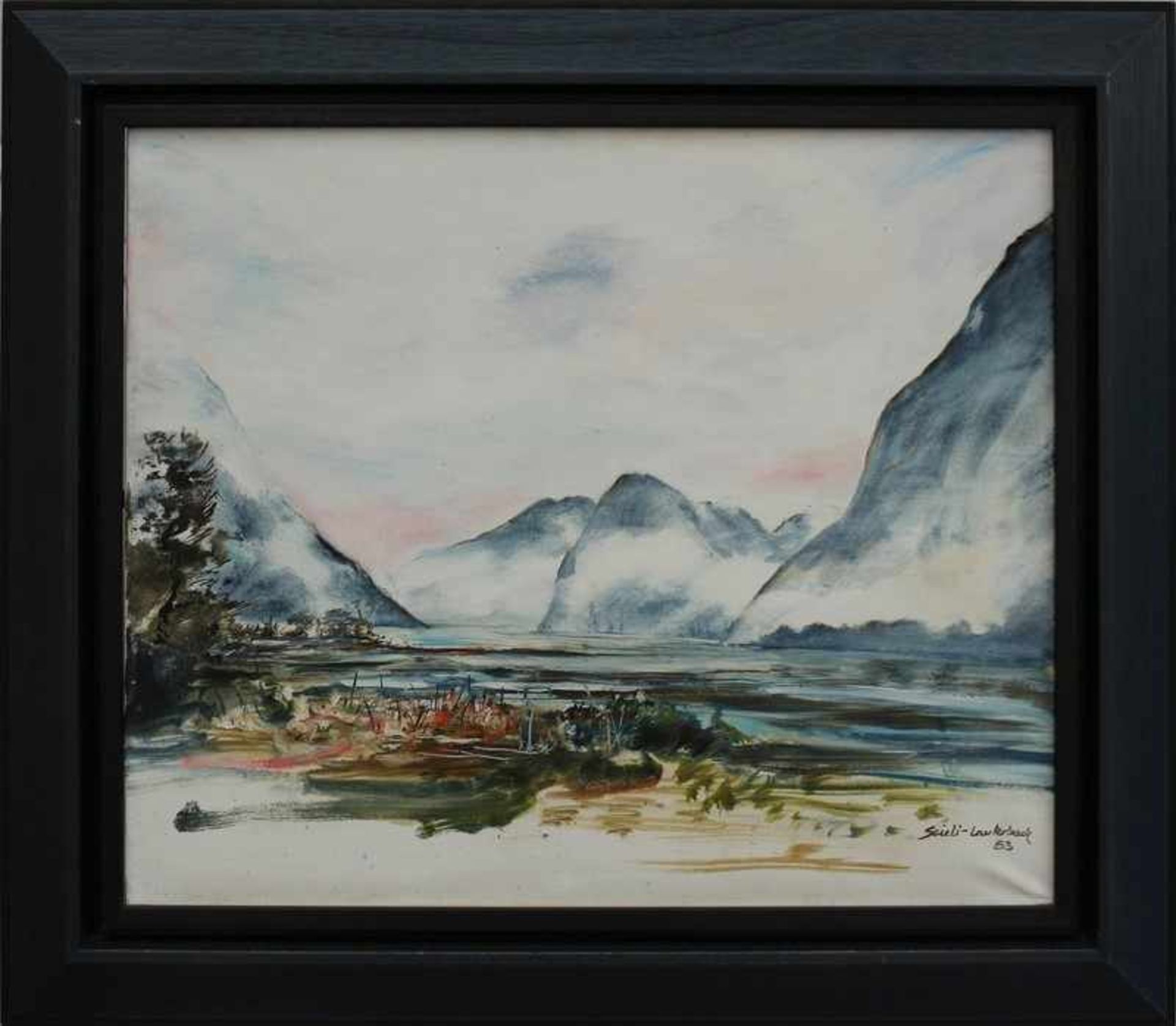 Lauterbach-Scieli"Gebirgskette mit See", Öl/Lwd., helle Farbpalette, lasierender Duktus,