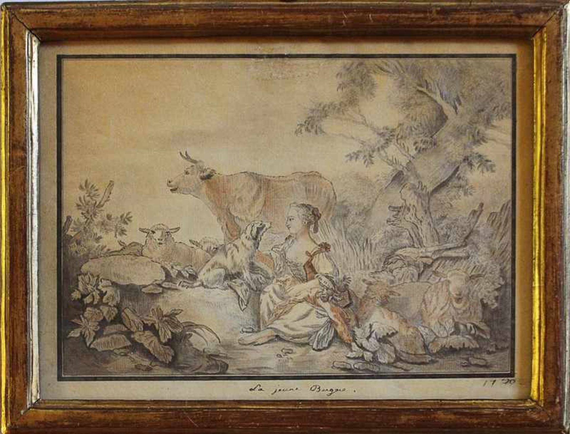 Huet, Jean-Baptistzugeschr., 1750 Lüttich-1802 Paris, bez. "La jeune Bergae", idyllische Szene mit