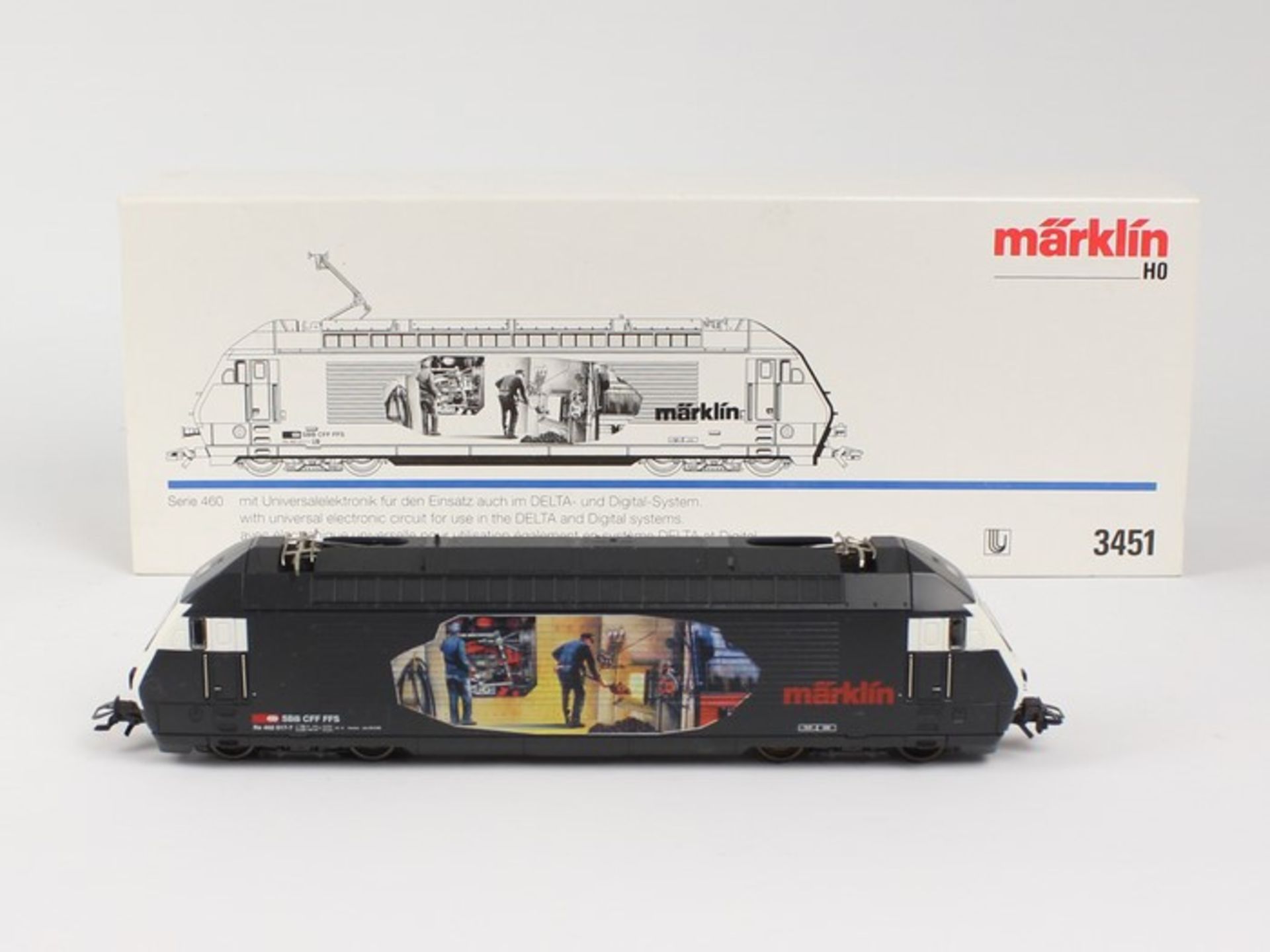 Märklin - EisenbahnE-Lok 3451, Serie 460, 460 017-7, SBB CFF FFS, Heizerlok, schwarz mit buntem