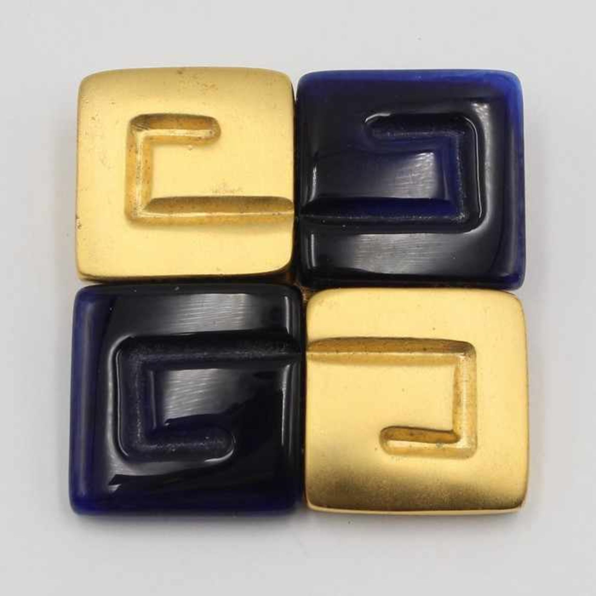 Givenchy - Broschegem., quadr. Form, geom. Oberflächendekro, gold- u. blaufarben, ca.5x5cm