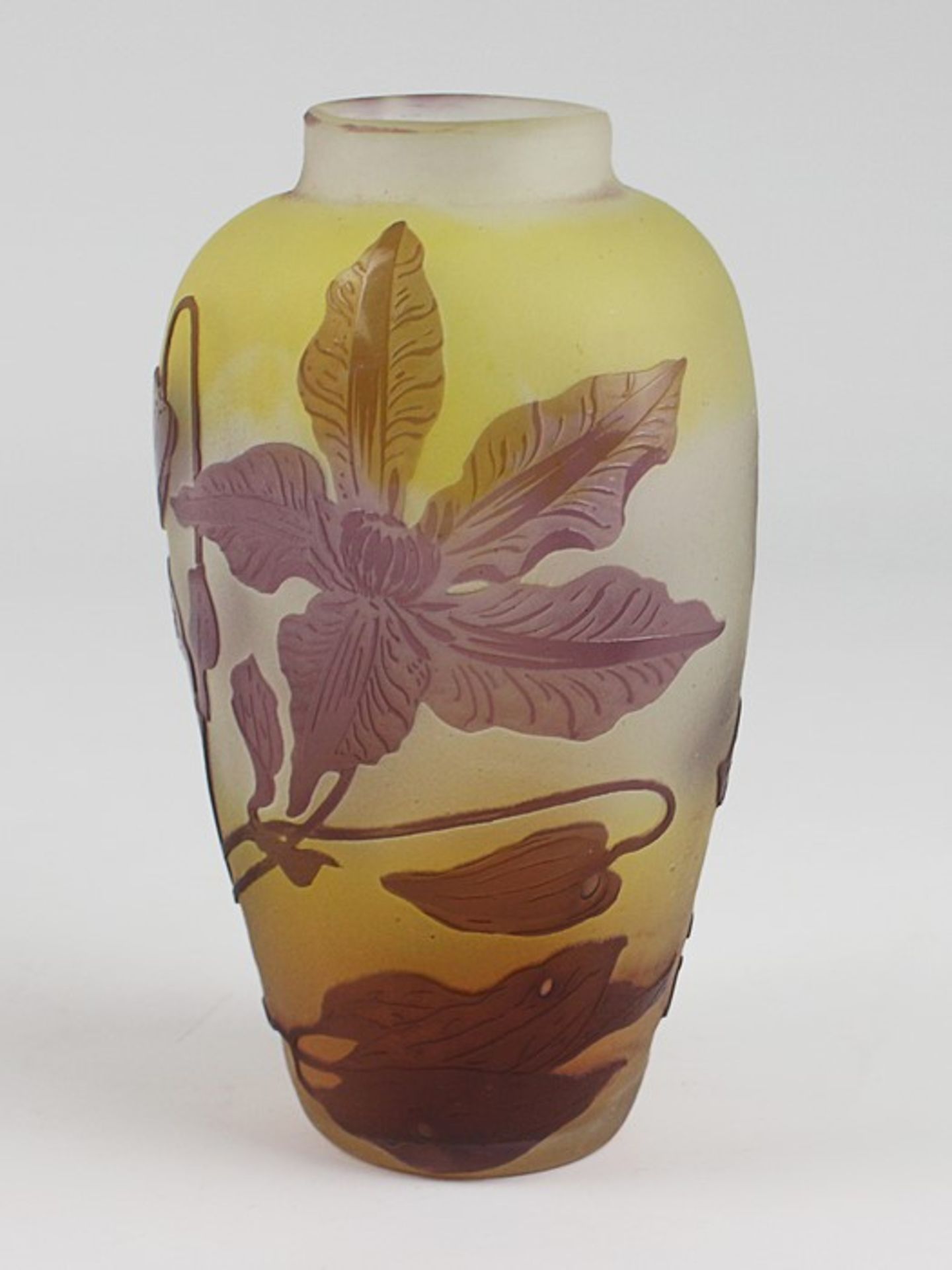 Gallé - Vase1920, Jugendstil, Emile Gallé, Frankreich, farbloses Glas, runder Stand, ovoider, leicht - Bild 2 aus 6