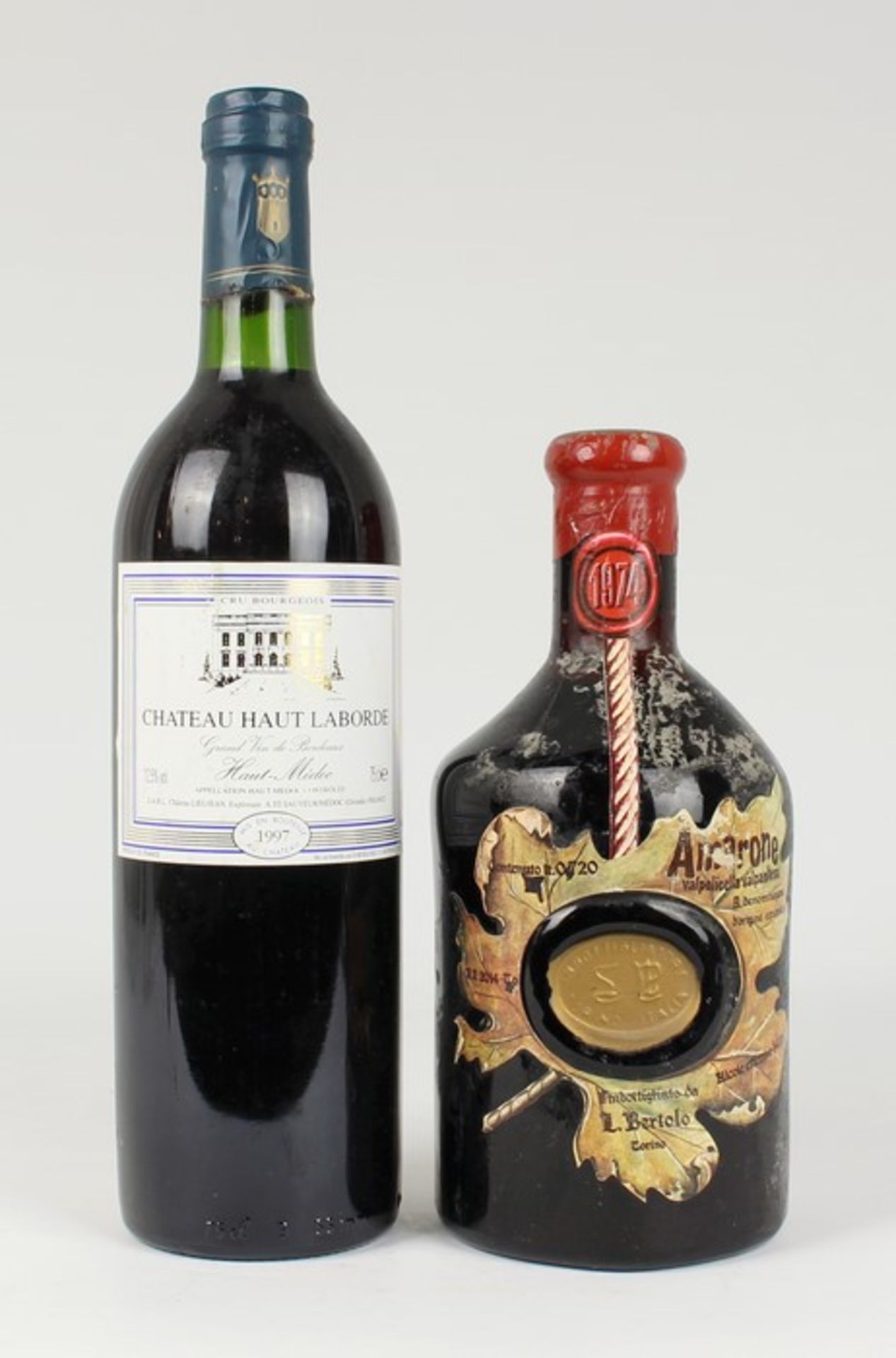Rotwein - Zwei Flaschen1x Italien, Amarone, Valpolicella, L. Bertolo, 1974, 14% vol., 0,720 l,