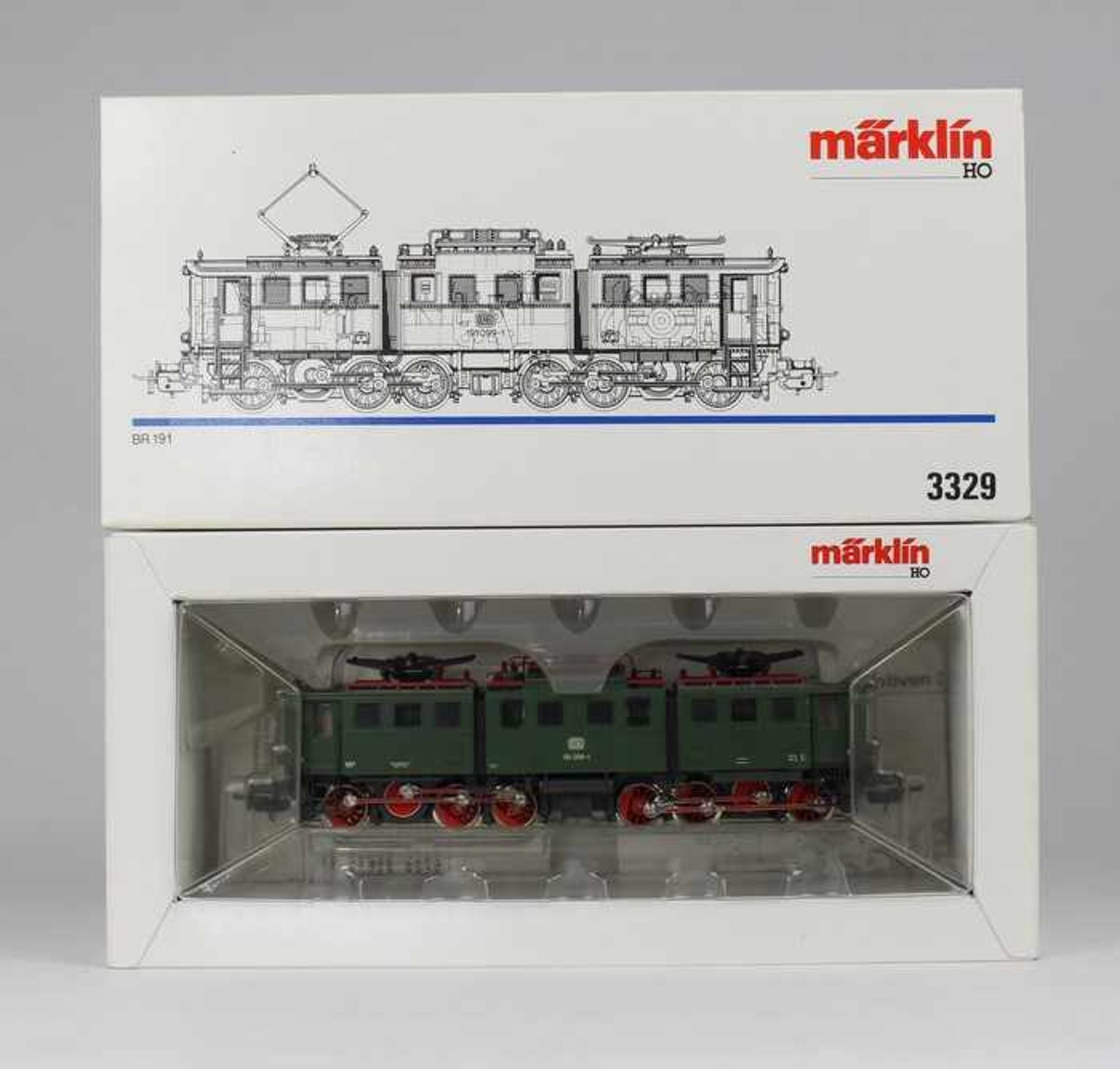 Märklin - EisenbahnE-Lok 3329, BR 191 099-1 DB, dreiteilige Gelenk-Bauart, grün, OK, Anleitung,