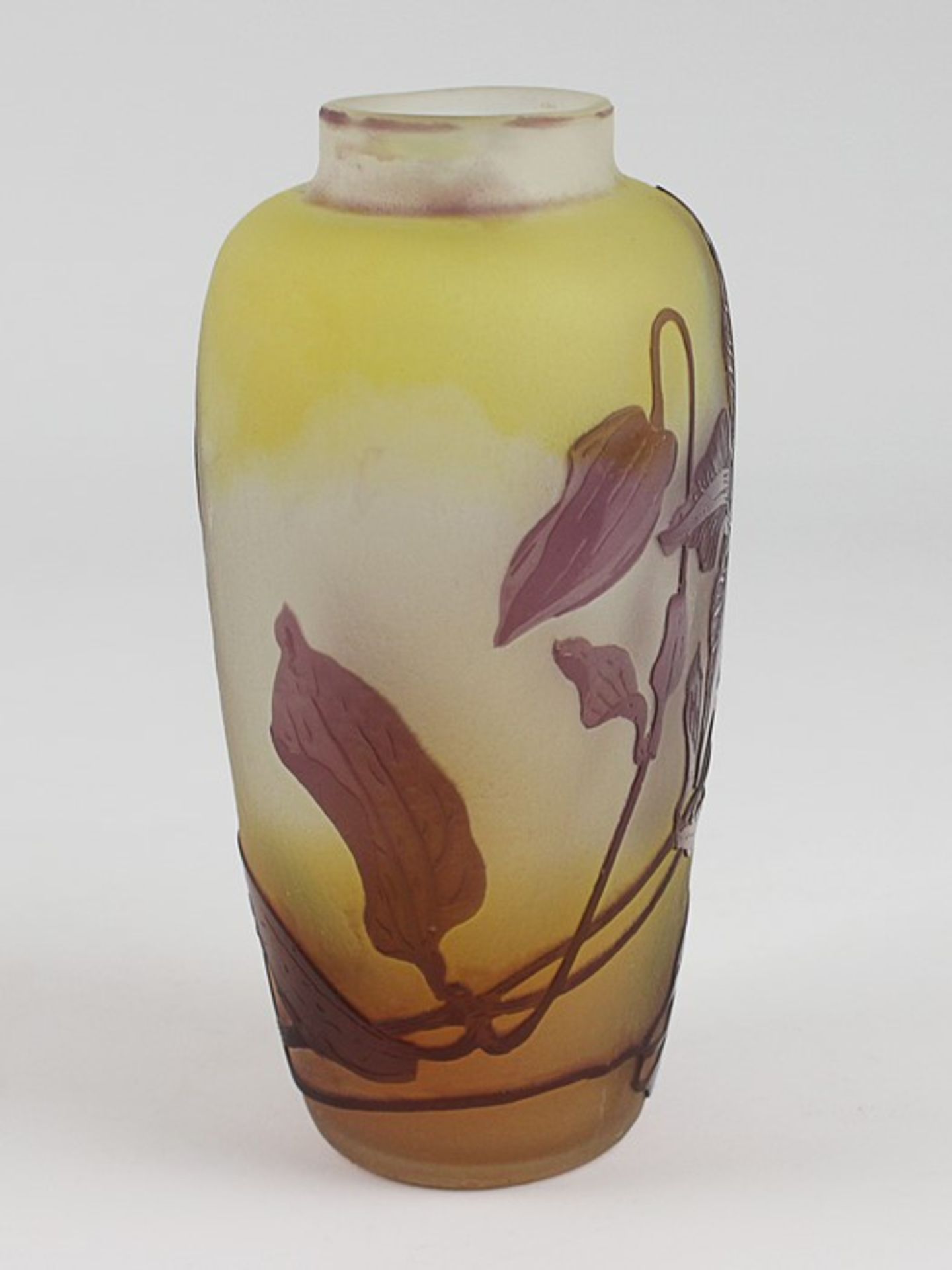 Gallé - Vase1920, Jugendstil, Emile Gallé, Frankreich, farbloses Glas, runder Stand, ovoider, leicht - Bild 3 aus 6