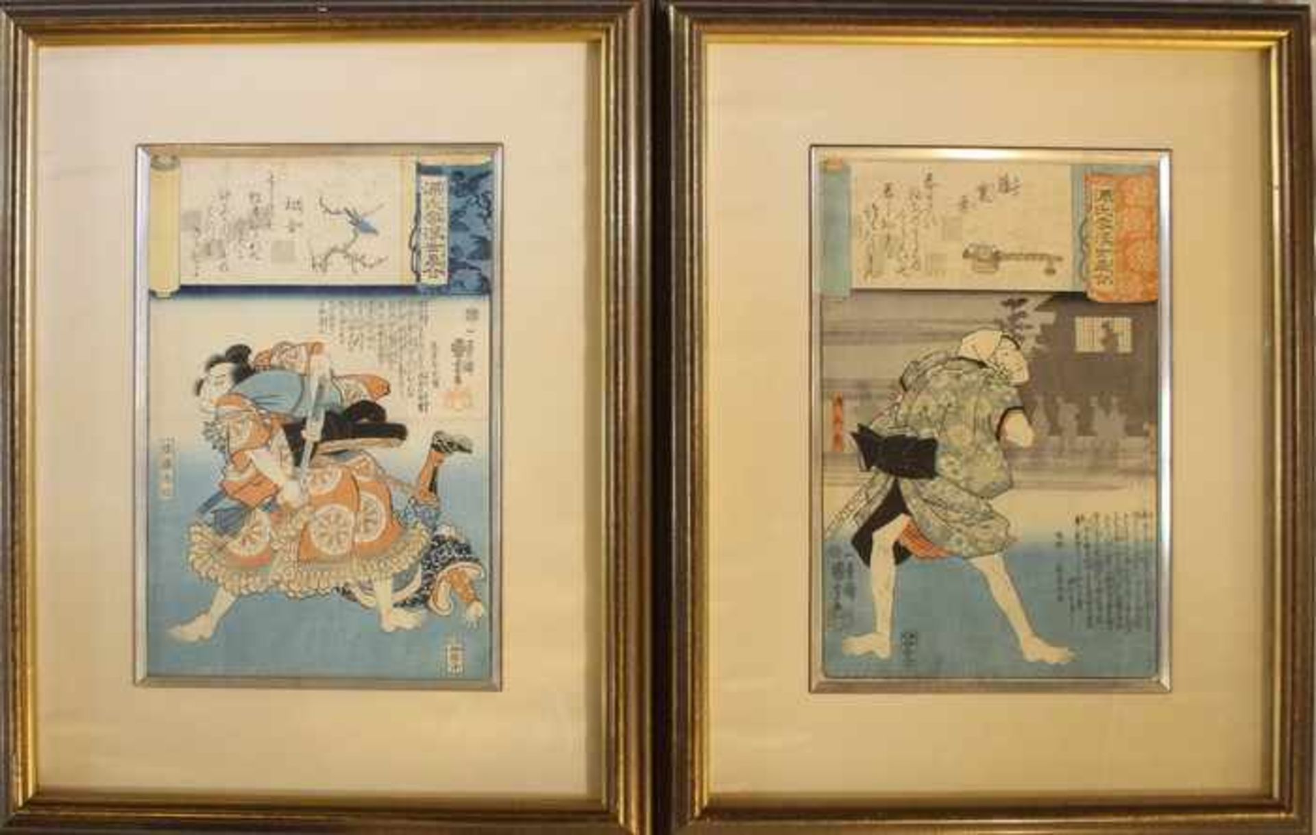 Kuniyoshi, Utagawa1798-1861, Edo-Zeit, Japan, 4x Farbholzschnitte/Papier, versch. Darstellungen u.