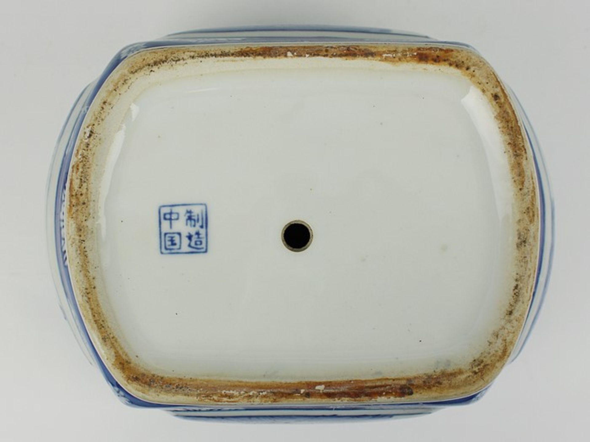 Cachepot - China20.Jh., Porzellan, Unterglasurblau, rechteckiger Stand, konischer Korpus m. 4 - Bild 3 aus 3