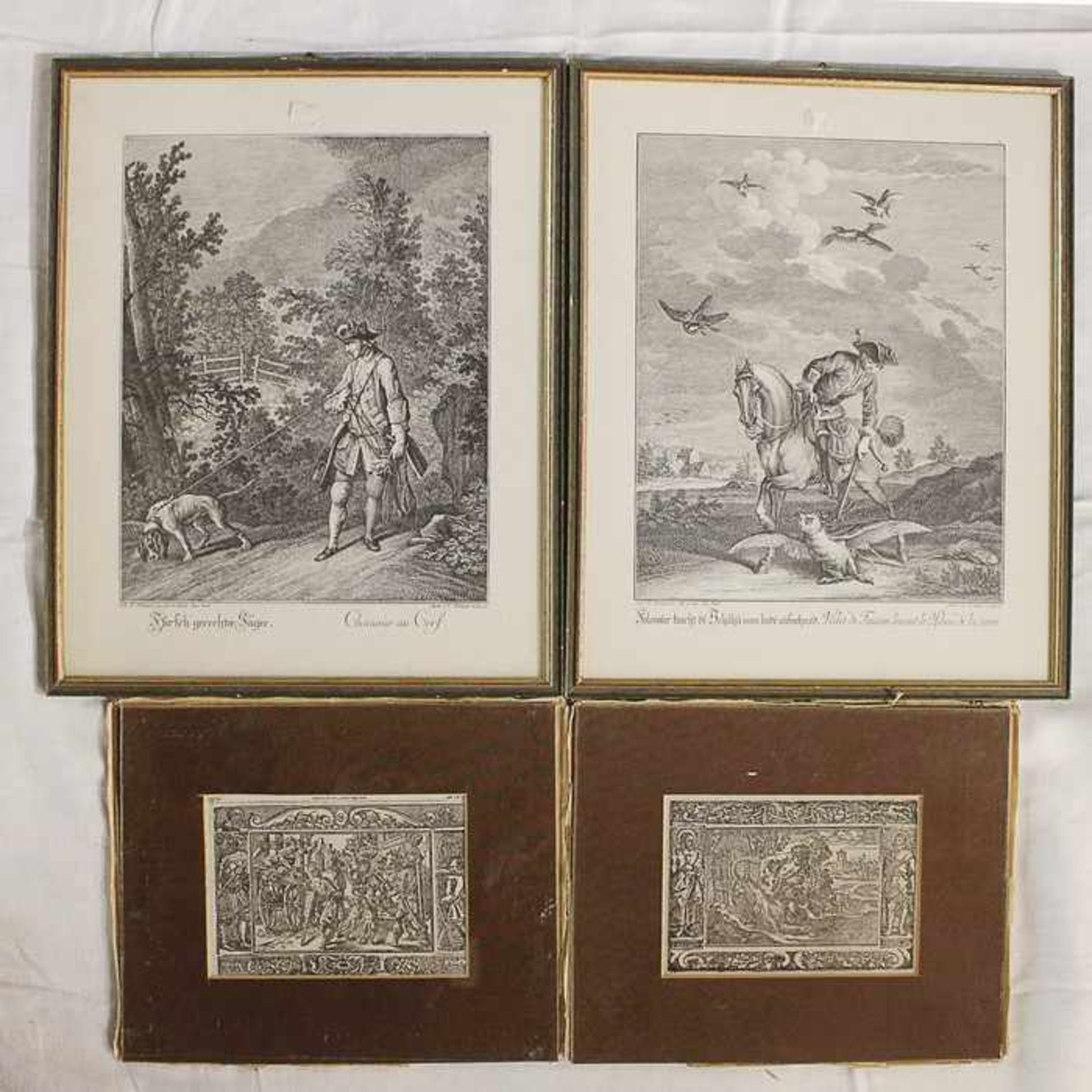 Endter, Andrea2 Holzstiche, je dat. 1735, "Biblische Szenen", Buchausschnitte m. Text, Blätter