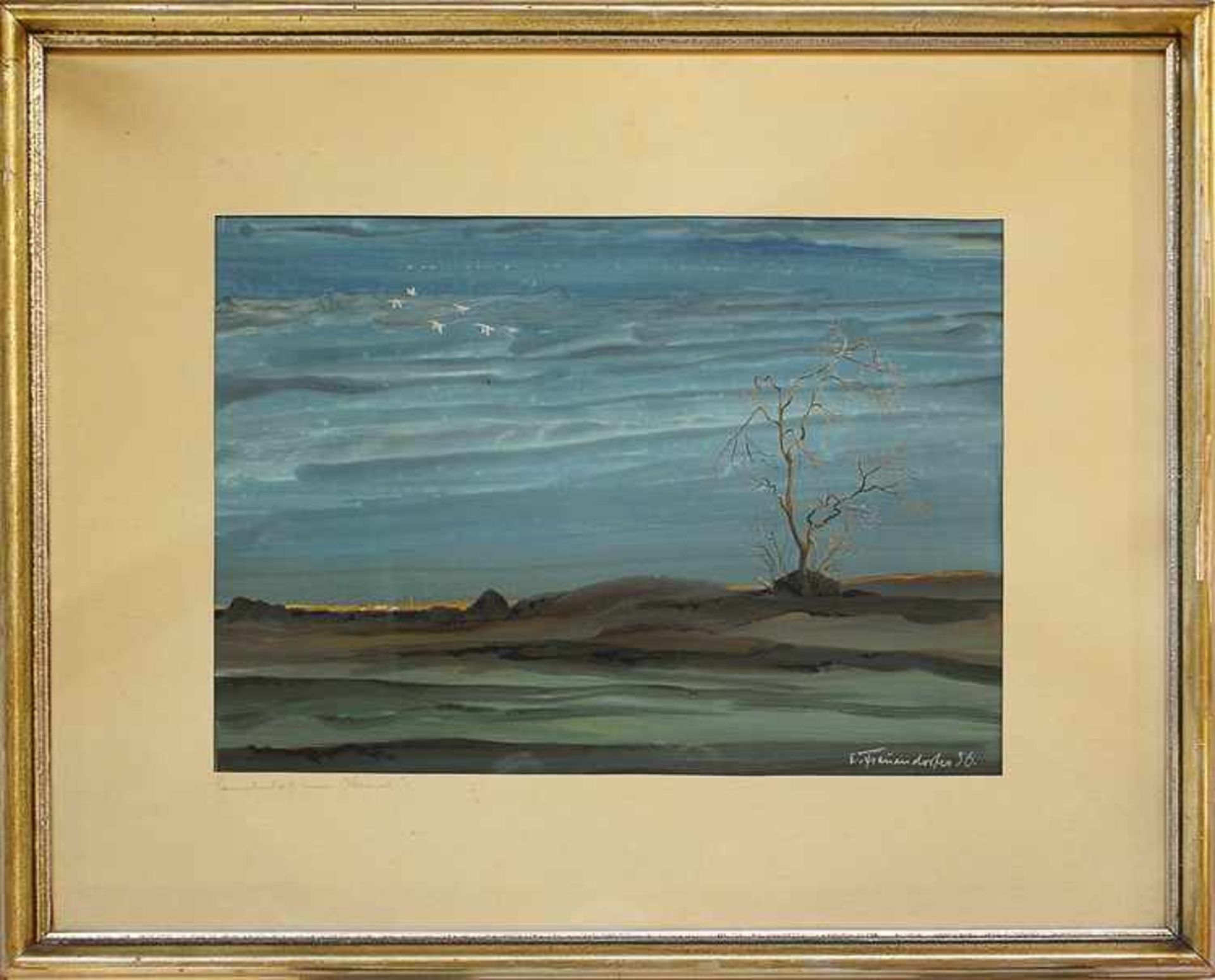 Frauendorfer, E.li. un. bez. "Landschaft am Abend", Mischtechnik, re. un. sign. u. dat. (19)36,