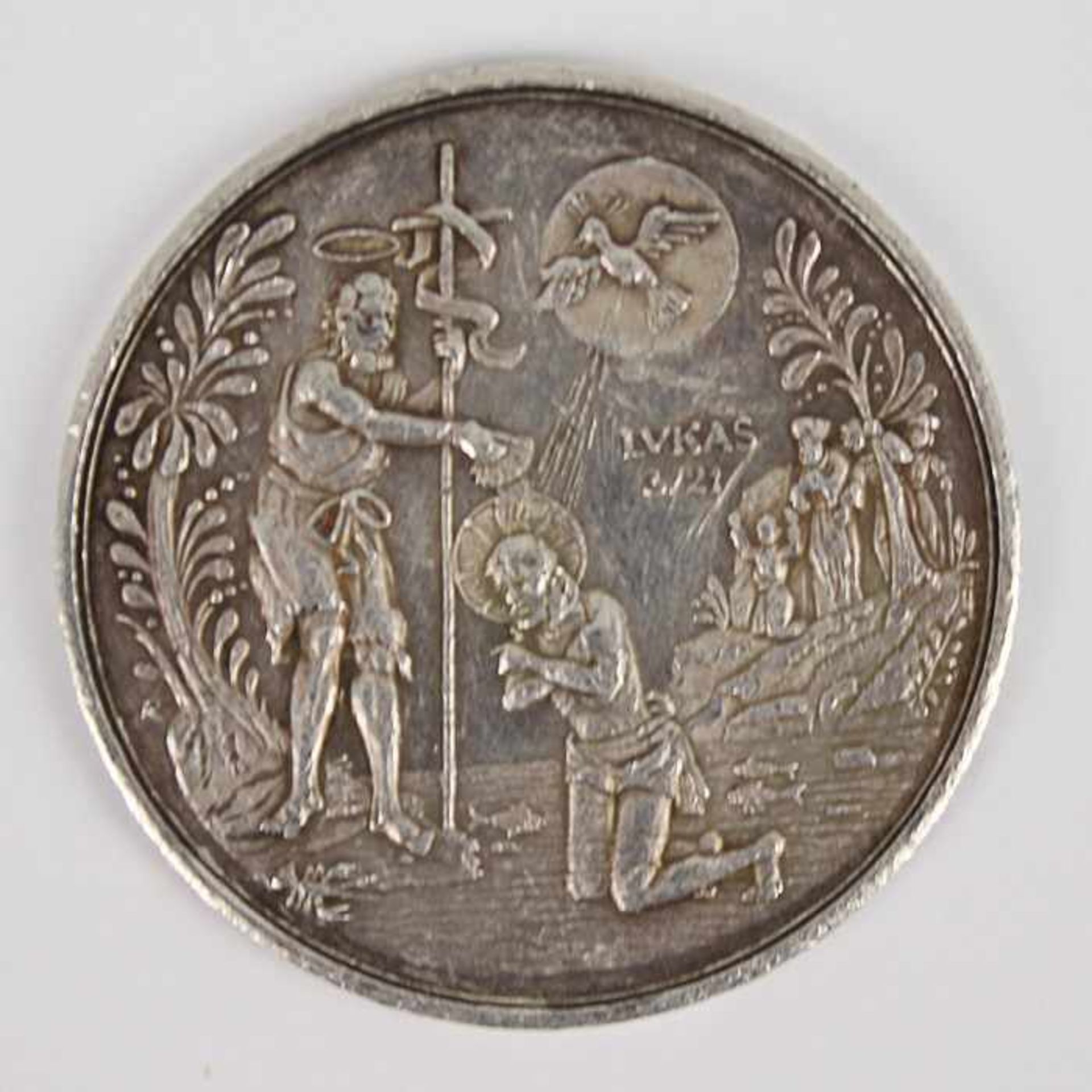 SilbermedailleSi 999, Medaillenkunst, Taufe im Jordan, Lamm mit Fahne, G 19,8 g, D 4 cm, vz