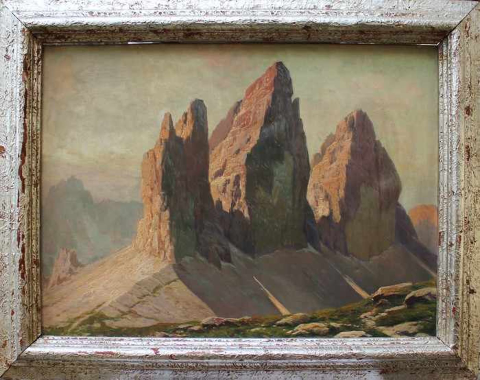 Benesch, K.1.H.20.Jh., österreichischer Maler, "Die drei Zinnen", Öl/Lwd., pastelltonige