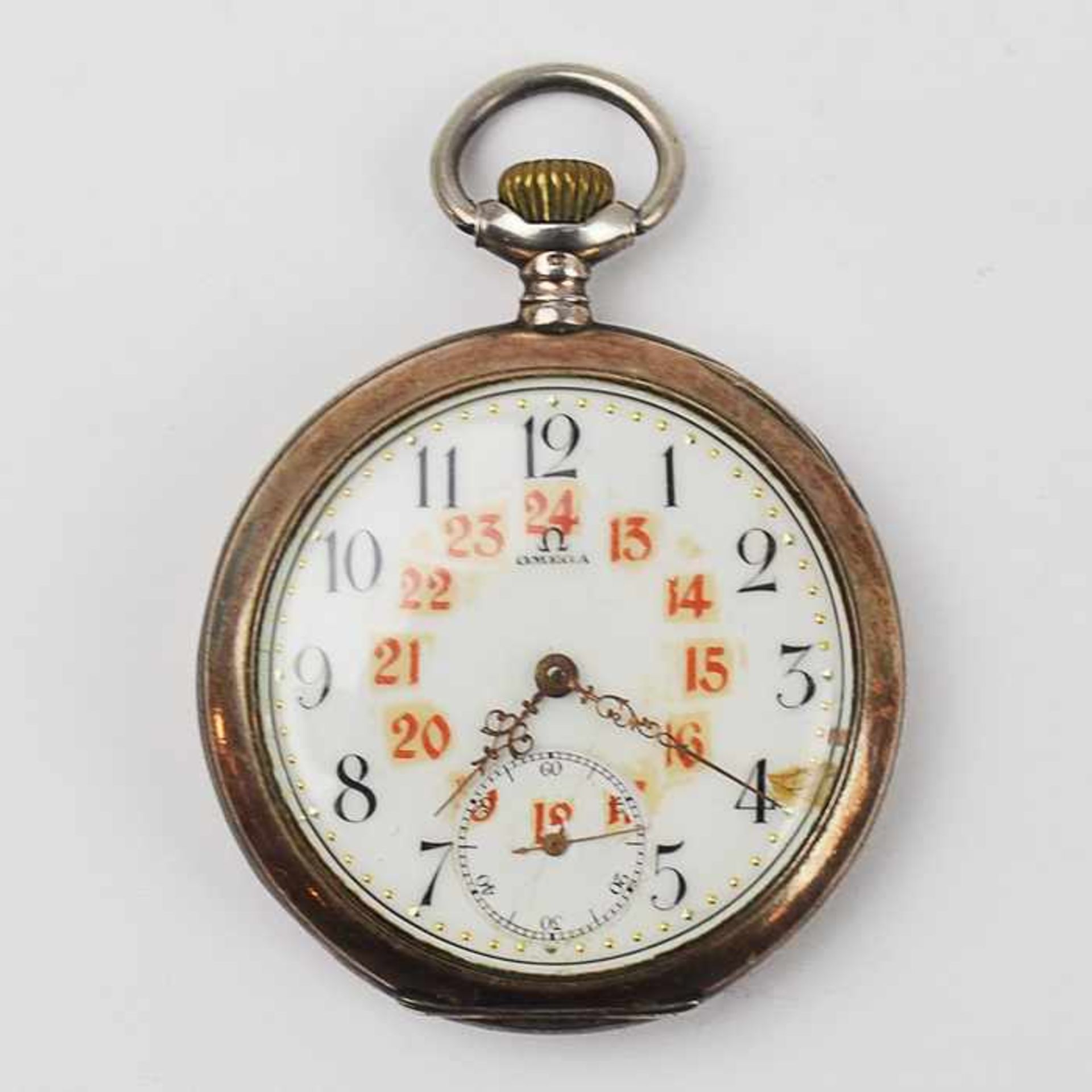 Herrentaschenuhr - Omegaum 1900, Si 800, Lepine-Gehäuse, Dca.4,8cm, weißes Email-Zifferblatt, tlw.