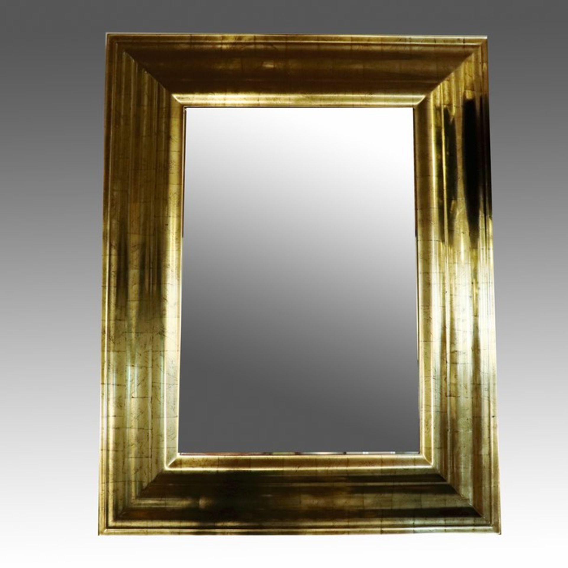 SpiegelHolz/Metall, vergoldet, rechteckige Form, Rahmung, mehrfach abgetreppt, gerundet, Spiegel