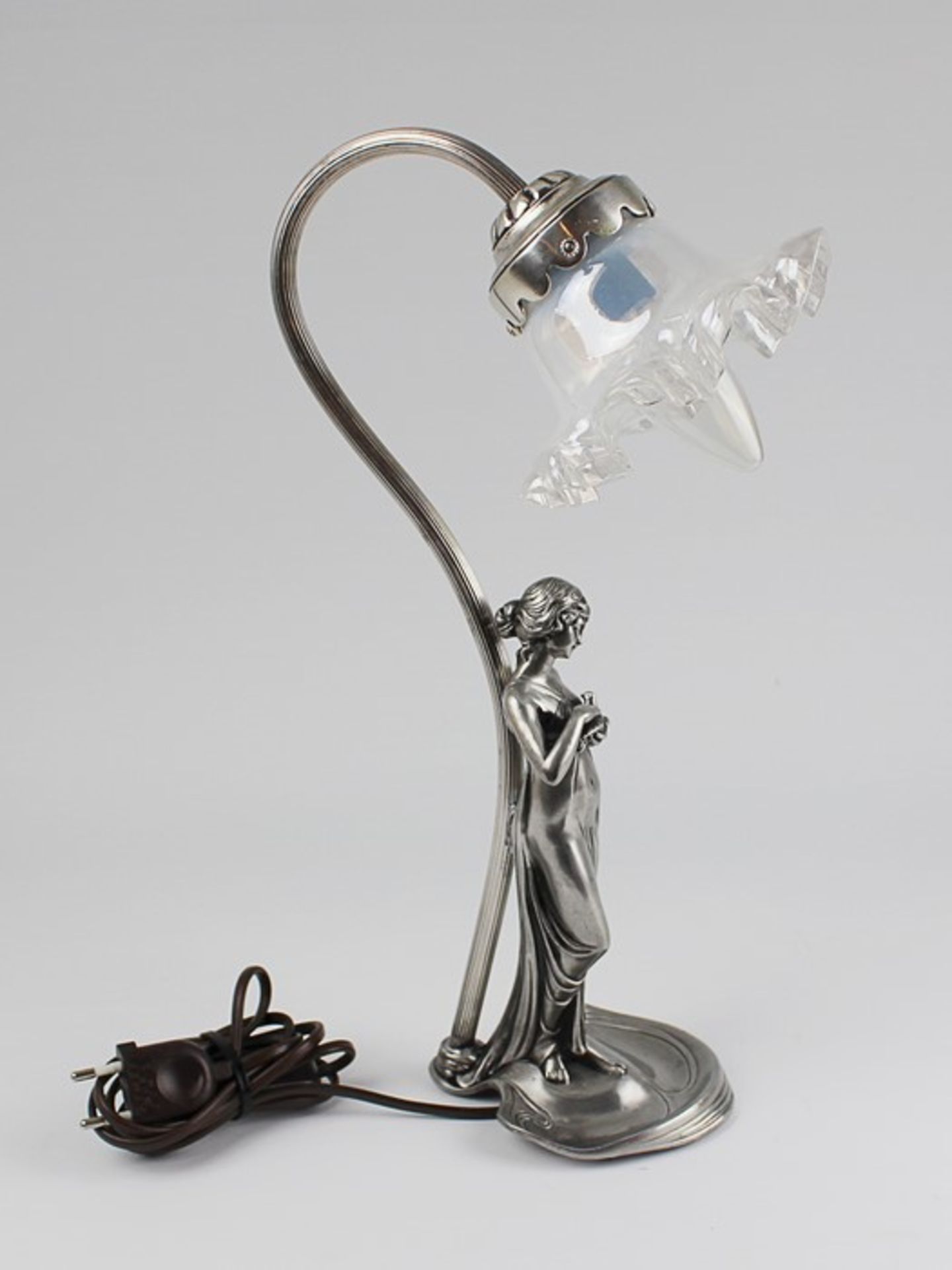 Tischlampe - WMFus. gestempelt, Jugendstil, einflammig, Fuß als stilisiertes Seerosenblatt, - Bild 2 aus 4