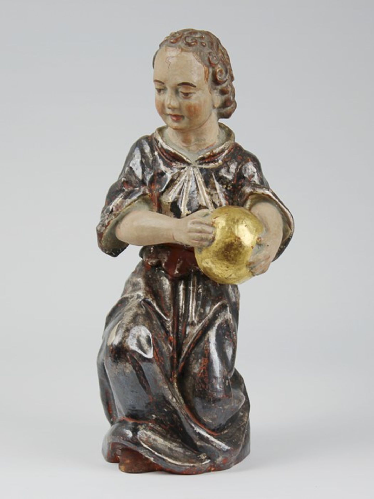 Holzfigur19.Jh., vollplastische Schnitzerei, polychrom gefasst u. partiell goldstaff., Christus m.