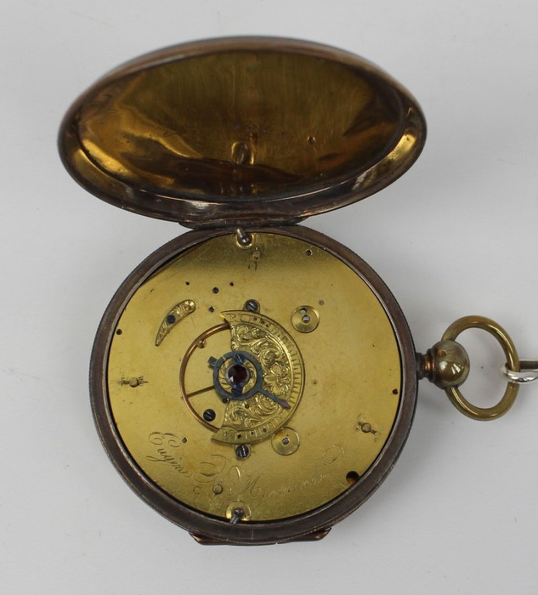 Herrentaschenuhr - Eugene Marchandum 1800, Boreaux, Gehäuse, Dca.5,5cm, wohl aus Kupfer, - Bild 2 aus 2