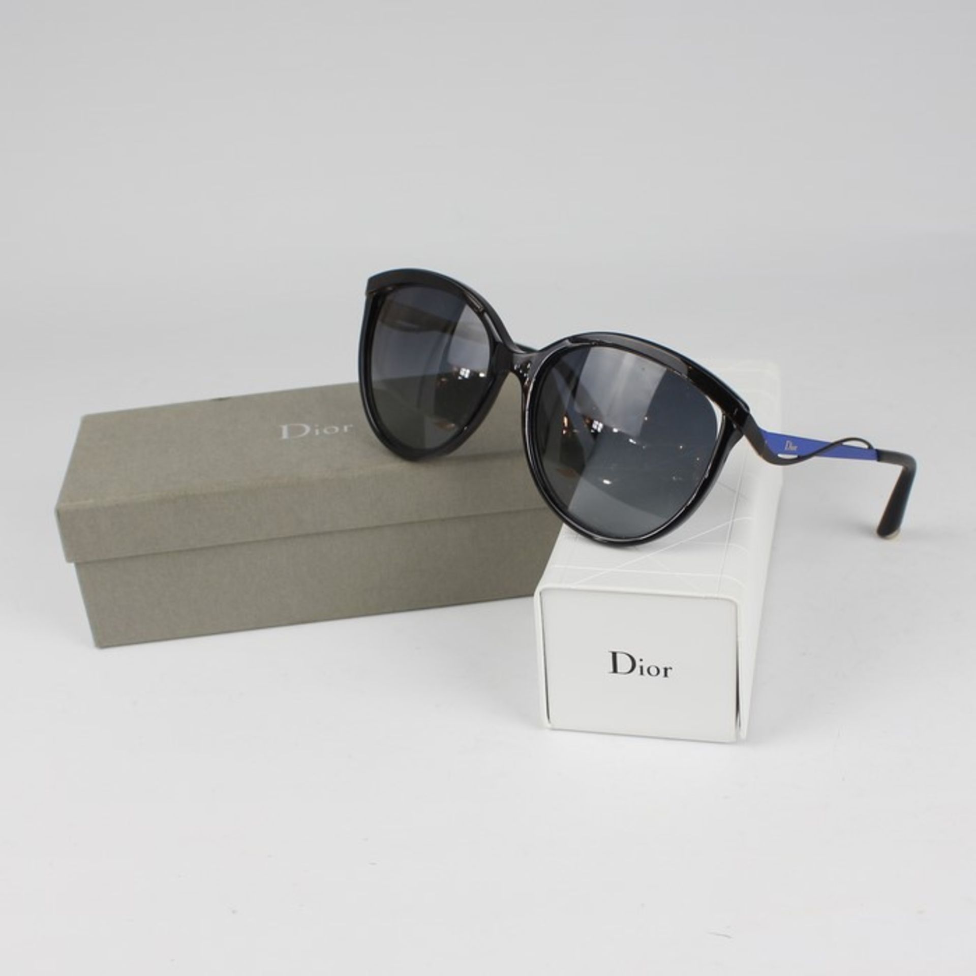 Christian Dior - SonnenbrilleMetall, Kunststoff, schwarz, blau, min. Gebrauchssp., Originaletui u.